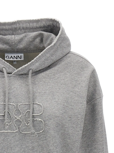 Shop Ganni Logo Hoodie Sweatshirt Gray