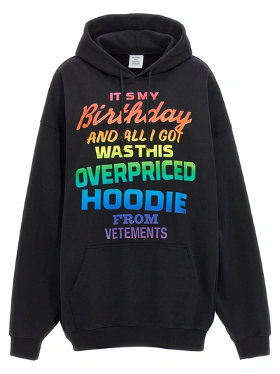 Shop Vetements Overpriced Birthday Hoodie Sweatshirt Black
