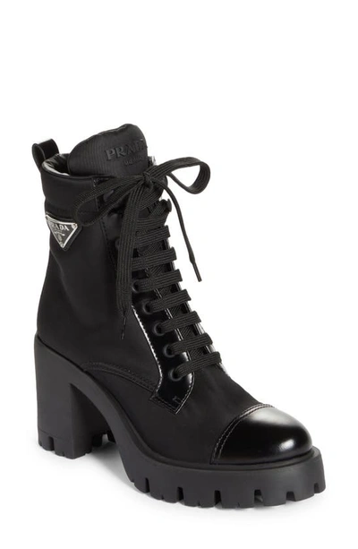 Shop Prada New Brixxen Re-nylon Combat Boot In Black