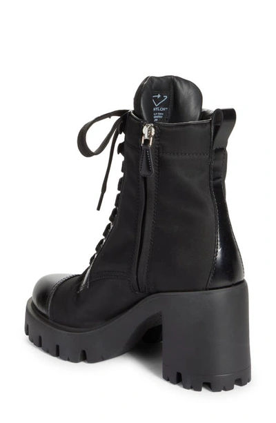 Prada Brushed Leather And Nylon Laced Booties In Black