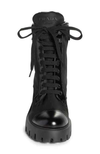 Prada Brushed Leather And Nylon Laced Booties In Black