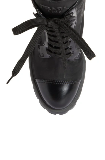 Prada Brushed Leather And Nylon Laced Booties In Black