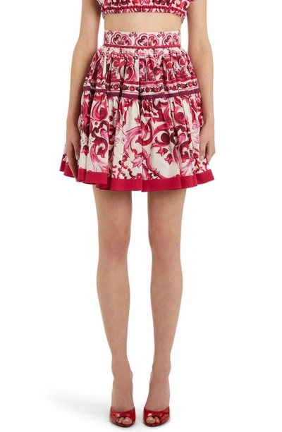 Shop Dolce & Gabbana Tile Print Cotton Skater Skirt In Natural White