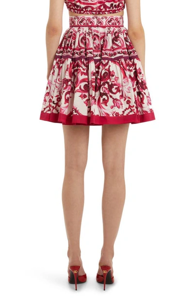 Shop Dolce & Gabbana Tile Print Cotton Skater Skirt In Natural White