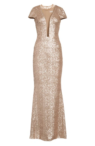 Shop Dress The Population Michelle Sequin Gown In Brushed Gold