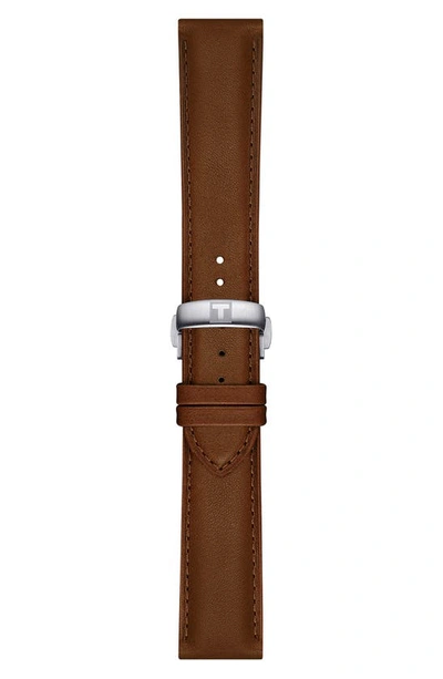 Shop Tissot Chemin Des Tourelles Powermatic 80 Leather Strap Watch, 42mm In Brown