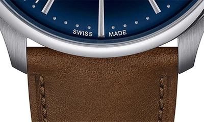 Shop Tissot Chemin Des Tourelles Powermatic 80 Leather Strap Watch, 42mm In Brown