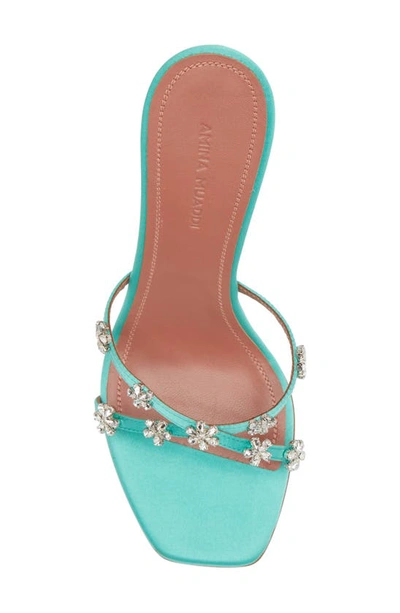 Shop Amina Muaddi Lily Crystal Embellished Slide Sandal In Satin Caribbean