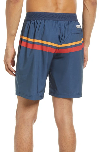 Fair Harbor Men's 8" Ozone Active Double Stripe Swim Shorts In Red Comp Stripe