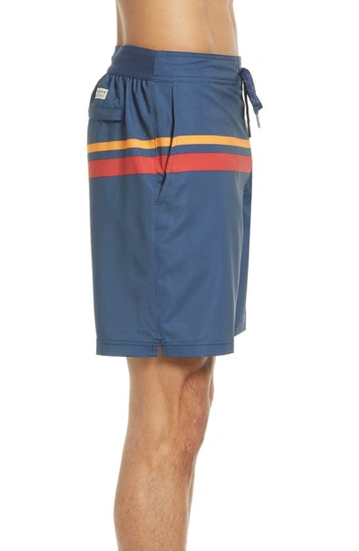 Fair Harbor Men's 8" Ozone Active Double Stripe Swim Shorts In Red Comp Stripe