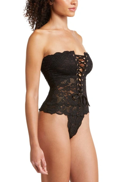 Shop We Are Hah Spinster Reversible Lace Bodysuit In Noir