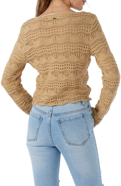Shop O'neill Harbor Open Stitch Cinch Front Sweater In Khaki