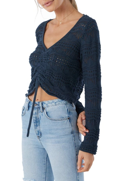 Shop O'neill Harbor Open Stitch Cinch Front Sweater In Slate
