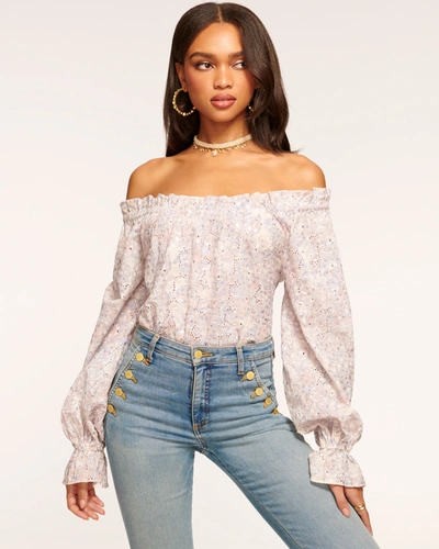 Shop Ramy Brook Camila Off-the-shoulder Top In Flax Sequin