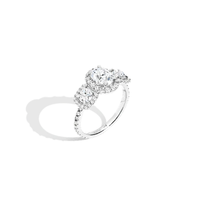 Aurate New York Pavé Oval-cut Tri-diamond Ring In White