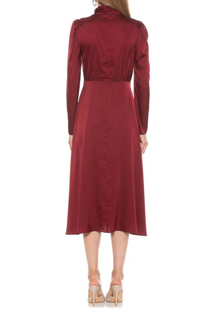 Shop Alexia Admor Gillian Draped Mock Neck Long Sleeve Midi Dress In Burgundy