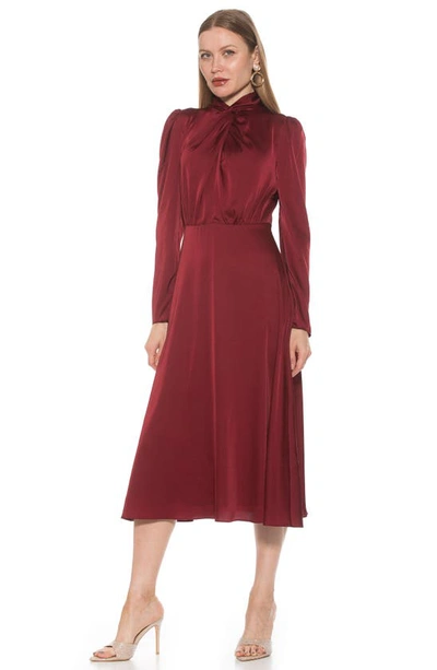 Shop Alexia Admor Gillian Draped Mock Neck Long Sleeve Midi Dress In Burgundy