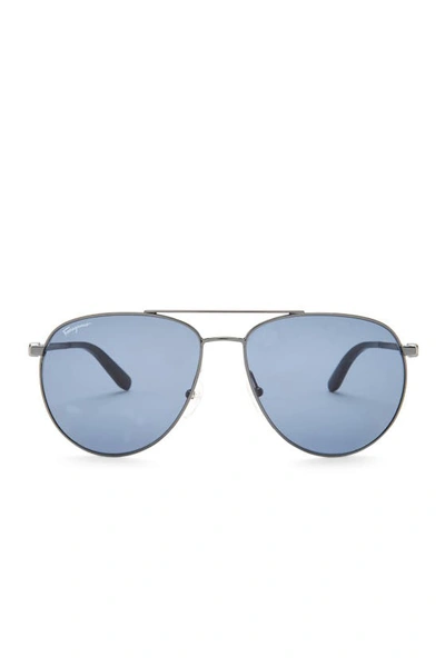 Ferragamo 60mm Aviator Sunglasses In Dark Gun