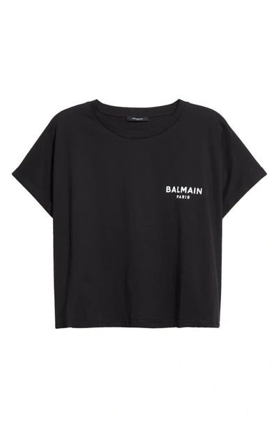 Shop Balmain Flocked Logo Crop T-shirt In Eab Black/ White