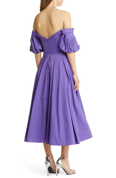 Shop Marchesa Notte Puff Sleeve Off The Shoulder Taffeta Cocktail Dress In Violet