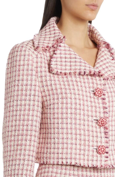 Shop Etro Check Bouclé Tweed Crop Jacket In 0650 - Rosa
