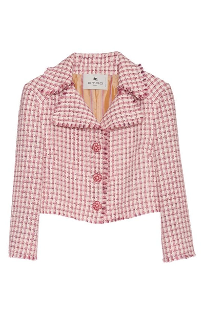 Shop Etro Check Bouclé Tweed Crop Jacket In 0650 - Rosa