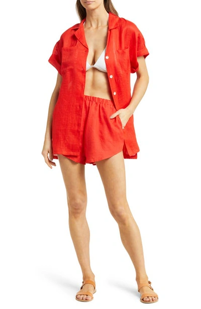 Shop Vitamin A Tallows Linen Cover-up Shorts In Ecolinen Hibiscus