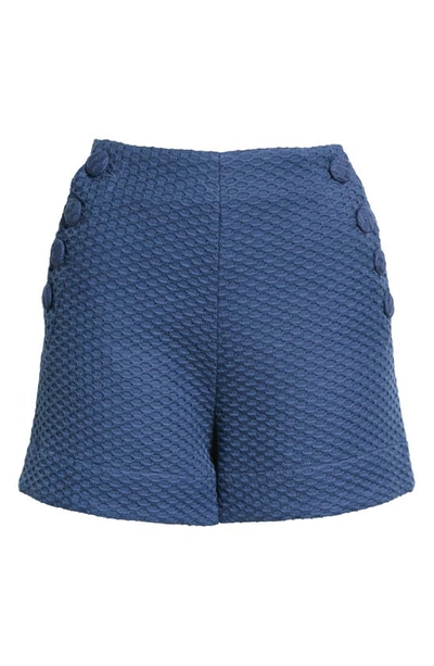 Shop Lisa Marie Fernandez High Waist Cotton Piqué Sailor Shorts In Navy Blue Honeycomb Pique