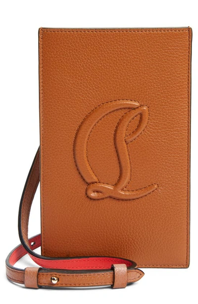 Shop Christian Louboutin By My Side Grained Calfskin Leather Phone Pouch In C131 Cuoio/ Cuoio