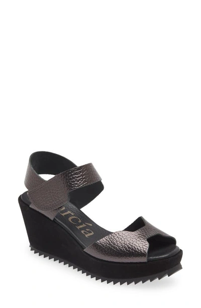 Shop Pedro Garcia Fama Platform Wedge Sandal In Antracite Cervo Lame