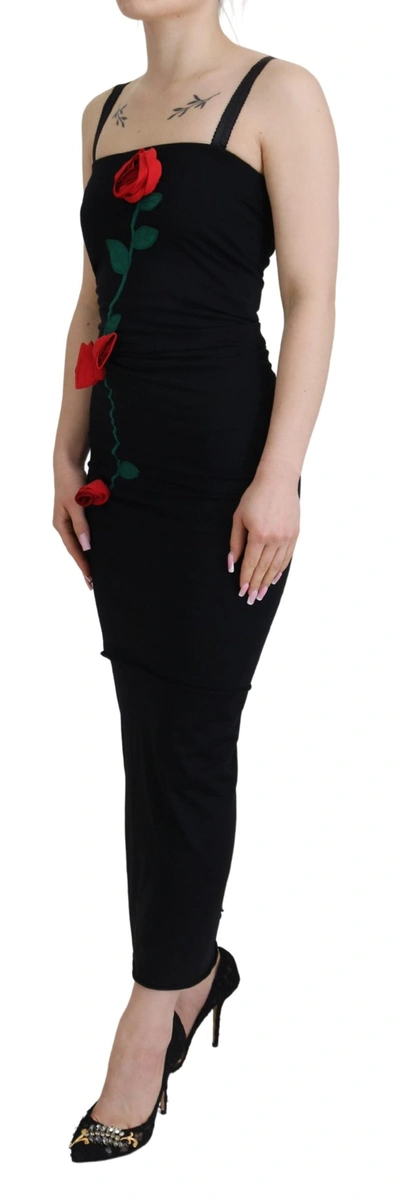 Shop Dolce & Gabbana Black Sheath Bodycon Stretch Roses Women's Dress