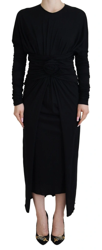 Shop Dolce & Gabbana Black Sheath Midi Gown Wool Wrap Women's Dress