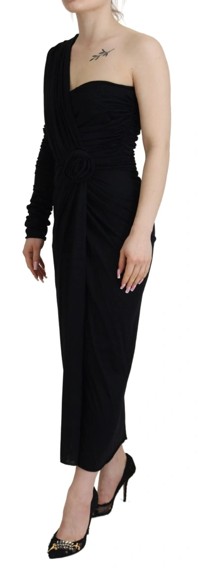 Shop Dolce & Gabbana Black Wrap Sheath Long Gown Wool Women's Dress