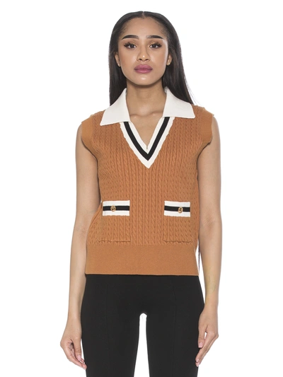 Alexia Admor Michelle Cable Knit Sweater Vest In Brown