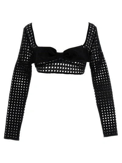 Shop Giambattista Valli Cropped Macramé Bow Top Tops Black