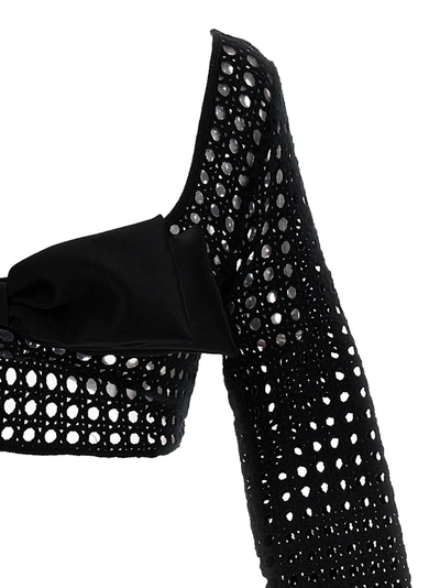 Giambattista Valli Cropped Macramé Bow Top Tops Black