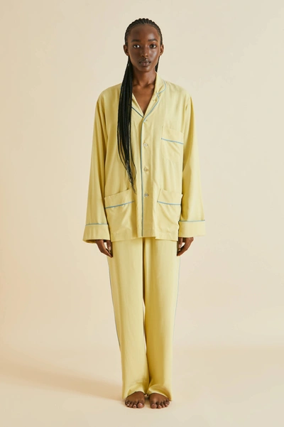 Shop Olivia Von Halle Laurent Yellow Pyjamas In Sandwashed Silk