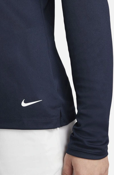 Shop Nike Victory Dri-fit Long Sleeve Golf Polo In Obsidian/ White