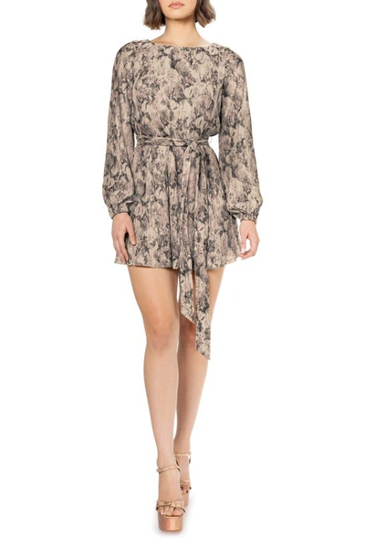 Dress The Population Kirsi Printed Metallic Long Sleeve Minidress In Black Multi
