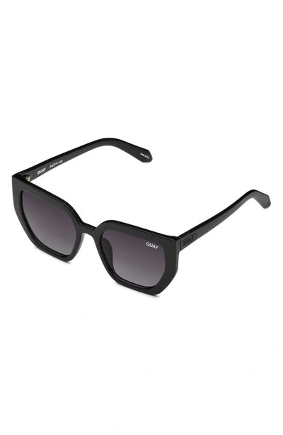 Shop Quay Contoured 45mm Polarized Cat Eye Sunglasses In Black/ Smoke Polarized