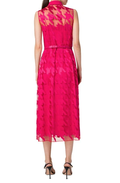 Shop Akris Embroidered Houndstooth Sleeveless Shirtdress In 067-magenta