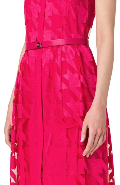 Shop Akris Embroidered Houndstooth Sleeveless Shirtdress In 067-magenta