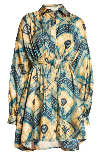 Shop Ulla Johnson Jude Abstract Print Long Sleeve Silk Shirtdress In Constellation