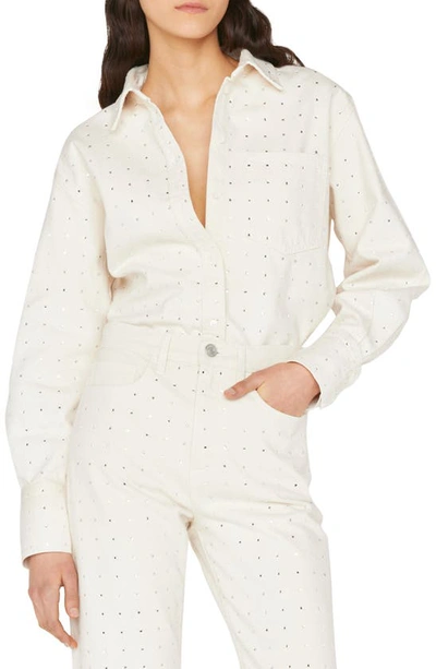 Shop Frame Oversize Embellished Button-up Shirt In Bone