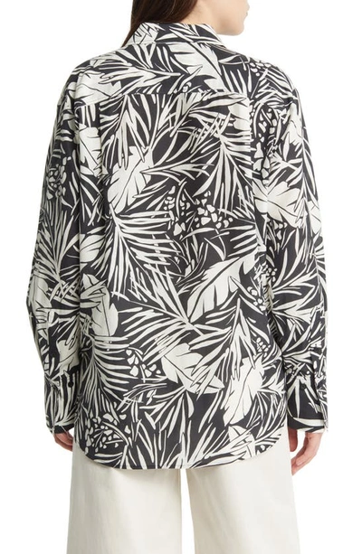 Shop Frame The Oversize Palm Print Cotton & Silk Button-up Shirt In Noir Multi