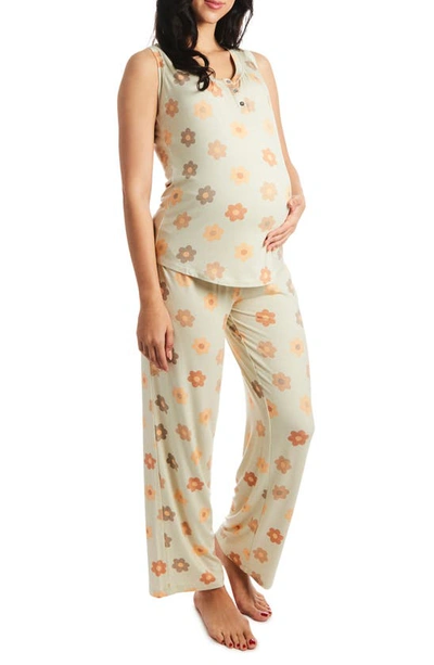Shop Everly Grey Joy Tank & Pants Maternity/nursing Pajamas In Daisies