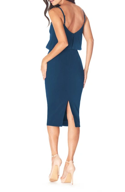 Dress The Population Alondra Blouson Sheath Dress In Peacock Blue