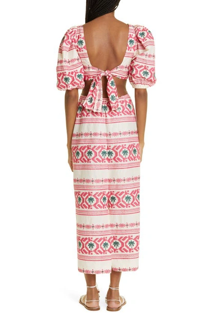 Shop Johanna Ortiz Magia Presente Embroidered Cotton Blend Dress In Tropic Ecru/ Pink