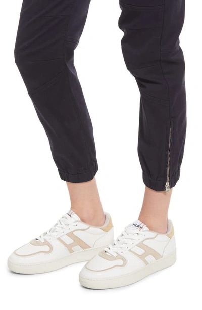 Shop Frame Trapunto Stitch Cuffed Moto Pants In Washed Navy