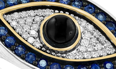 Shop Effy Two-tone Onyx, Sapphire & Diamond Evil Eye Ring In Blue